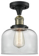 Large Bell 8" Semi-Flush Mount, Black Antique Brass, Glass: Clear