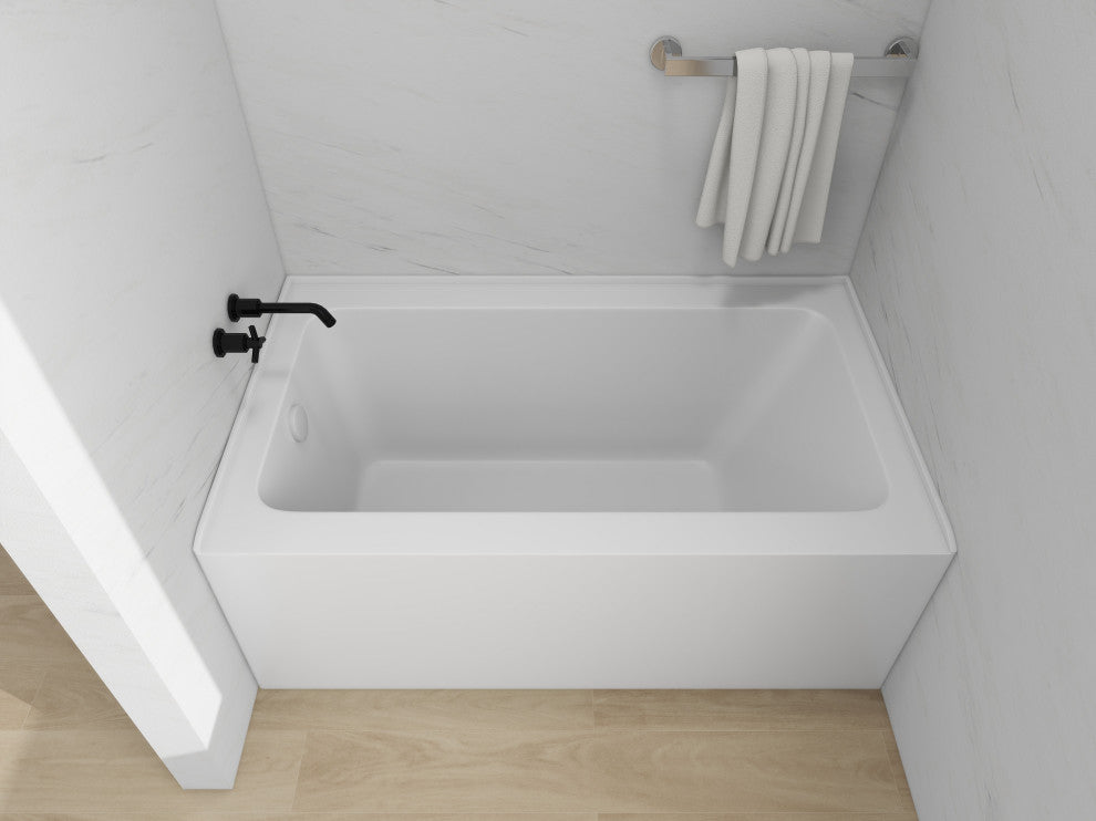 Vanity Art Alcove Soaking Acrylic Bathtub, Pure White, 54"x32", Left