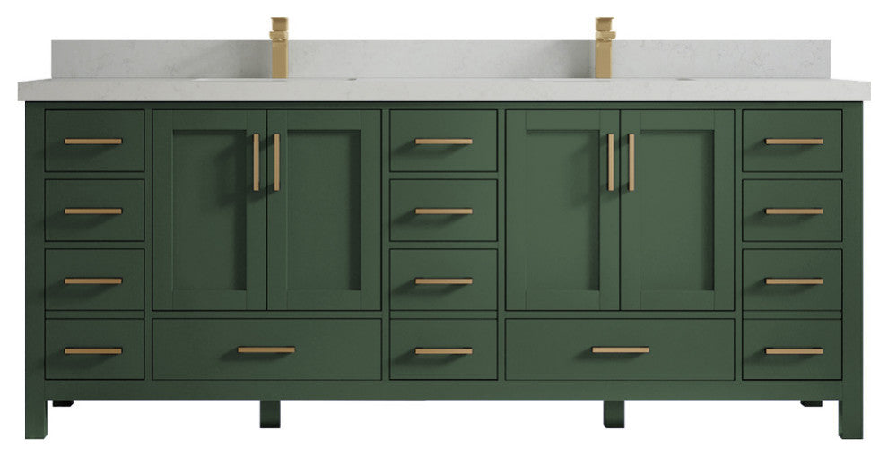 Malibu 84 Double Sink Bath Vanity in Lafayette Green 2" Carrara Quartz