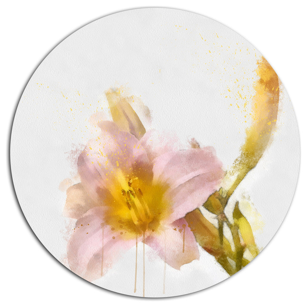 Watercolor Lily With Color Splashes, Floral Round Wall Art, 23"