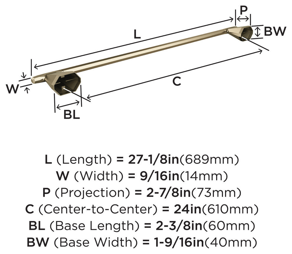 Amerock St. Vincent Contemporary Towel Bar, Golden Champagne, 24" Center-to-Cent