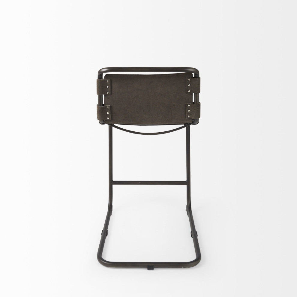 Dark Brown Leather Iron Framed Counter Stool