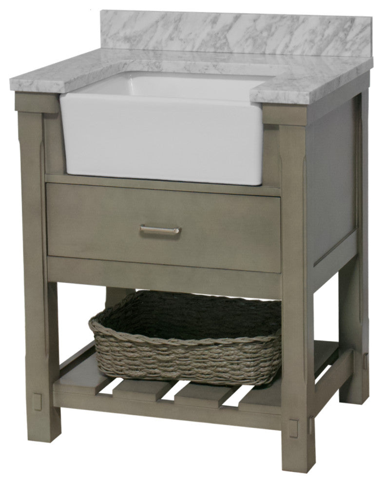 Charlotte 30" Bathroom Vanity, Weathered Gray, Carrara Marble