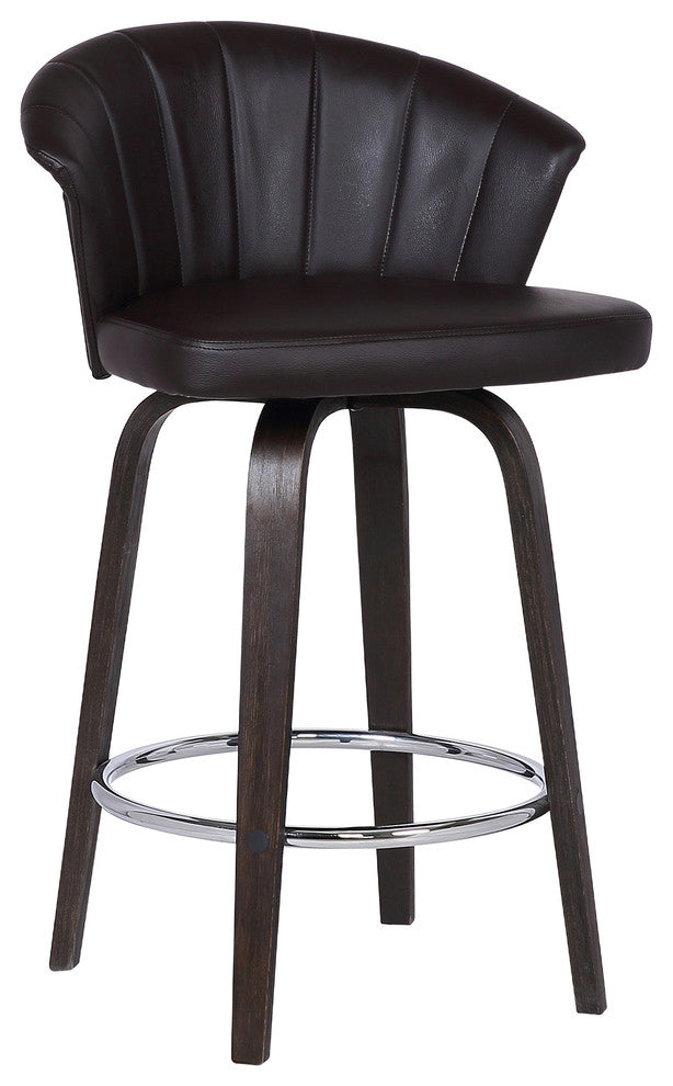Ashley Wood Back Swivel Brown Faux Leather Bar Stool, 30"