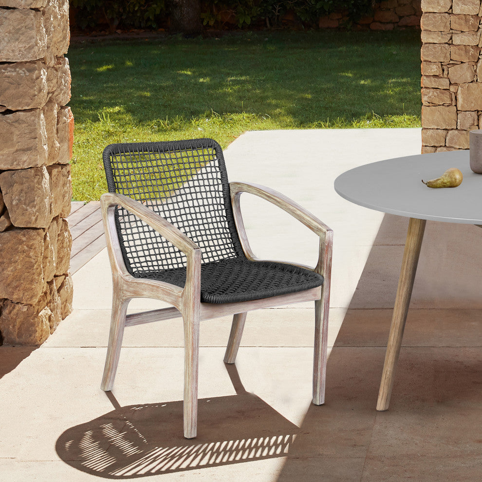 Brighton Outdoor Patio Dining Chair, Dark Eucalyptus Wood And Gray Rope, Light Eucalyptus