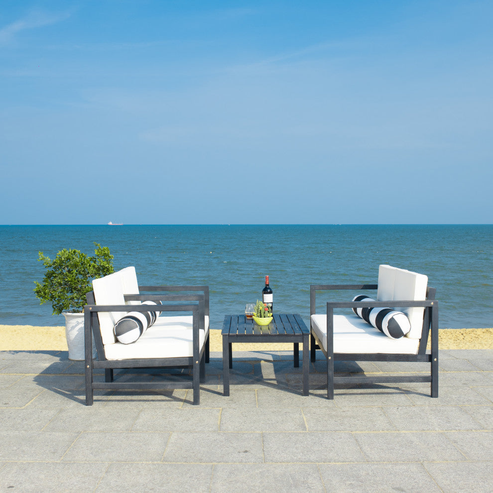Safavieh Montez 4-Piece Indoor-Outdoor Set with Accent Pillows, Black/Beige/Black/White