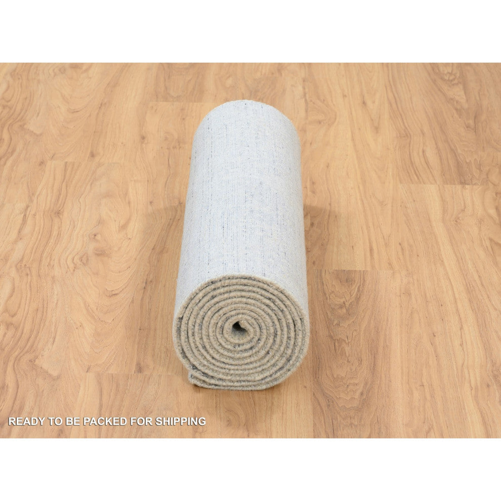 Gray, Jacquard Hand Loomed, Wool And Plant Based Silk, Rug, 2'6" x 12'0"