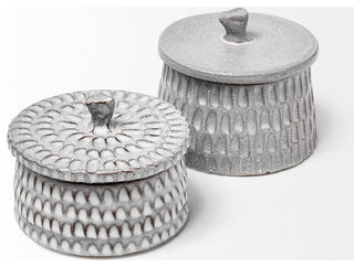 Azul, Large 5L x 5W Gray Ceramic Detailed Decorative Box