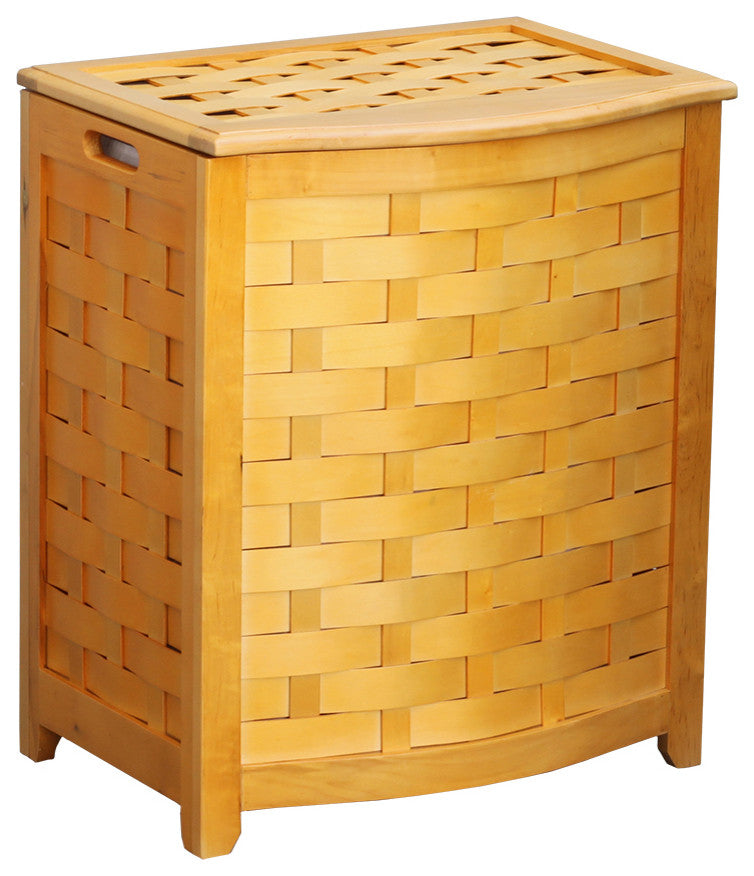 Oceanstar Bowed Front Veneer Wood Laundry Hamper With Interior Bag, Natural