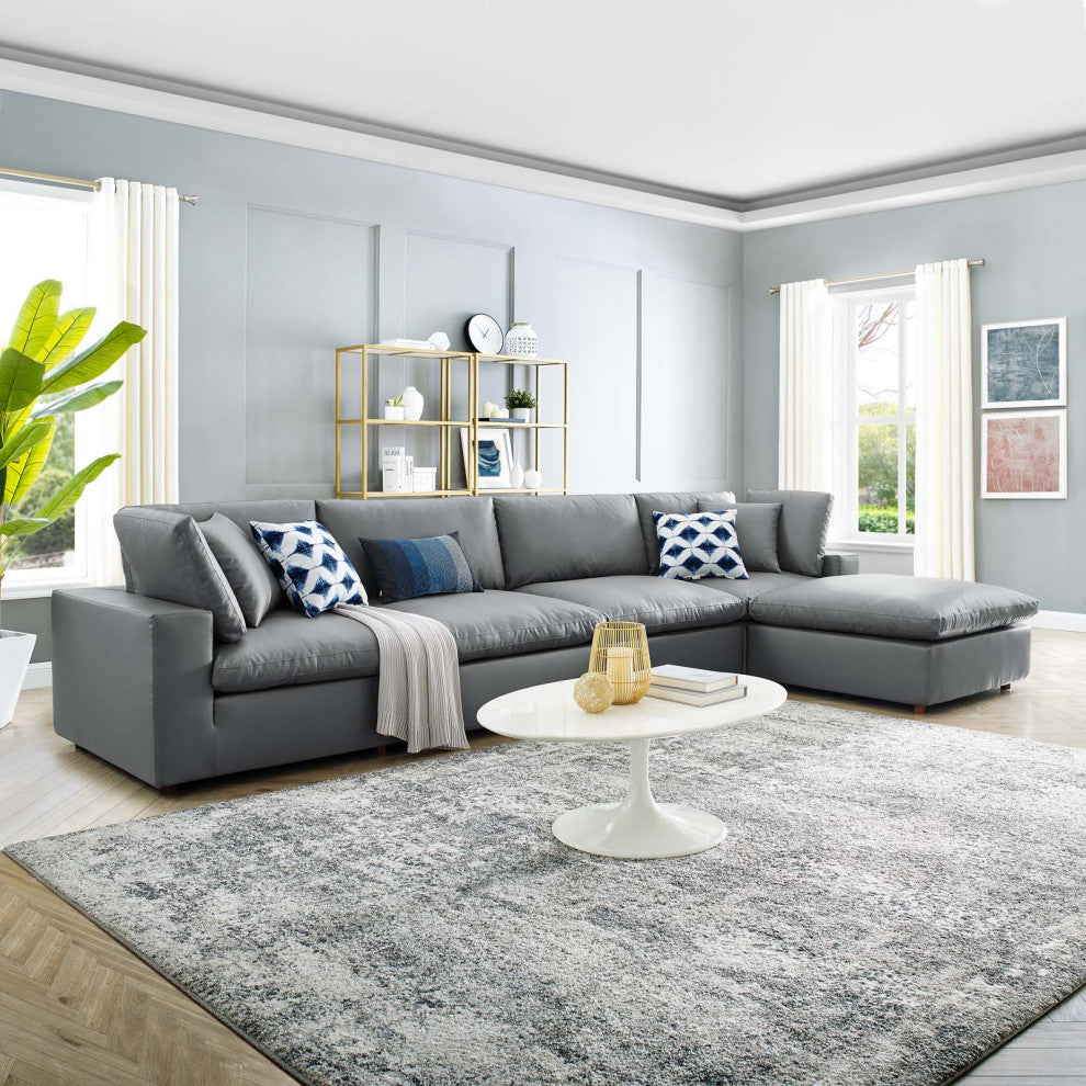 Sectional Sofa Set, Faux Vegan Leather, Gray, Modern, Lounge Hospitality