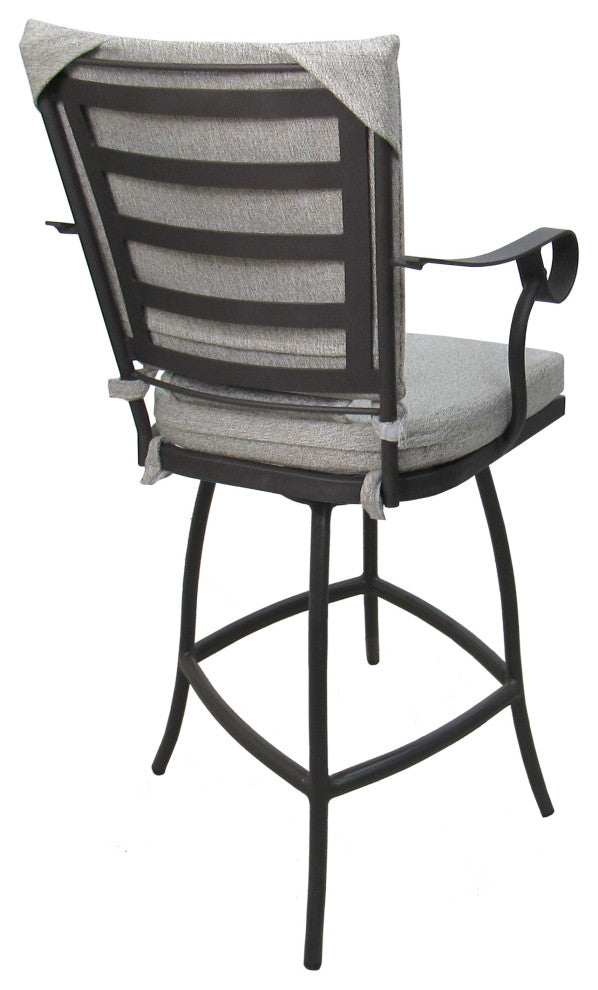 Outdoor Patio Swivel Bar Stool Jamey with Arms, White Linen - Gray, 26"
