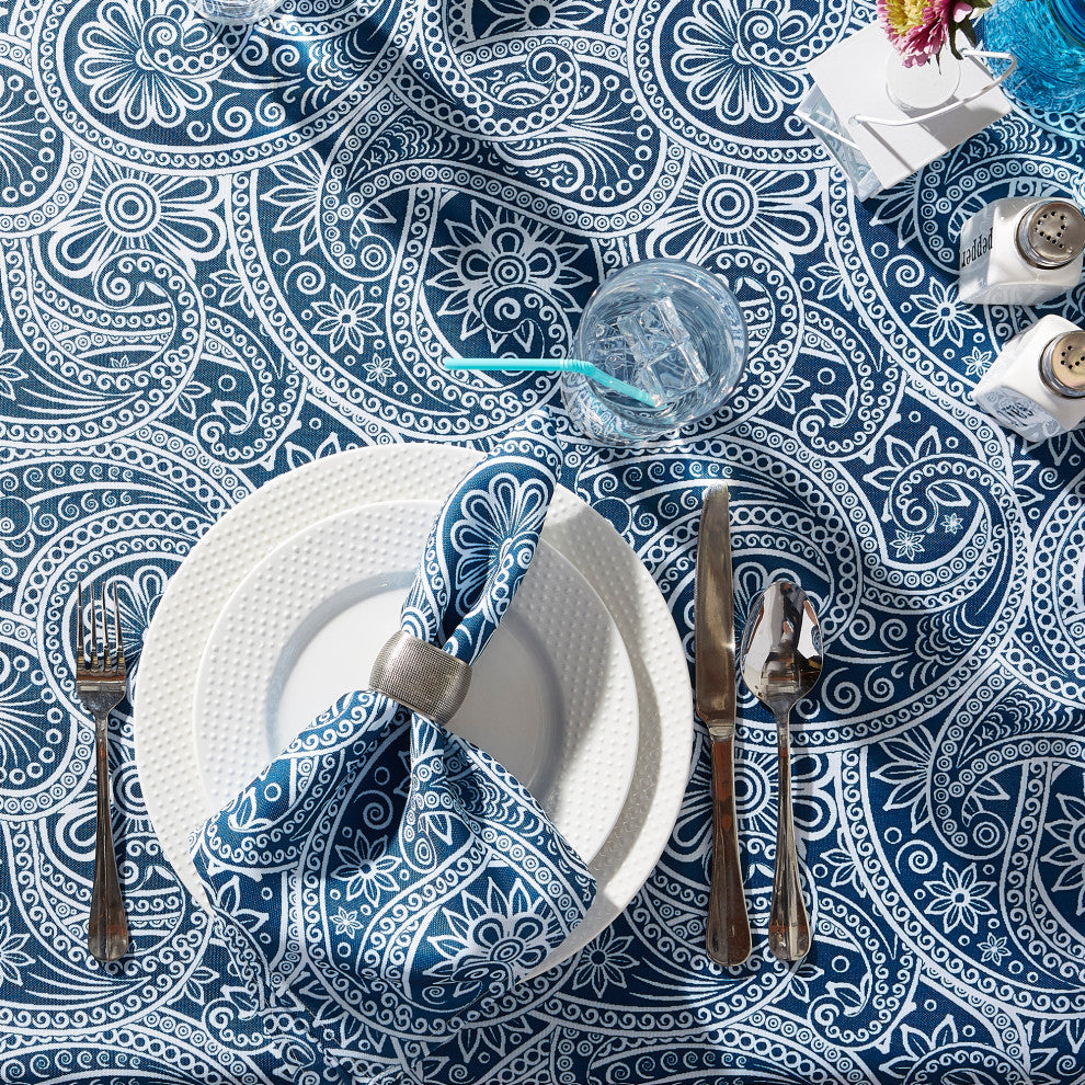 Blue Paisley Print Outdoor Tablecloth With Zipper 60X120