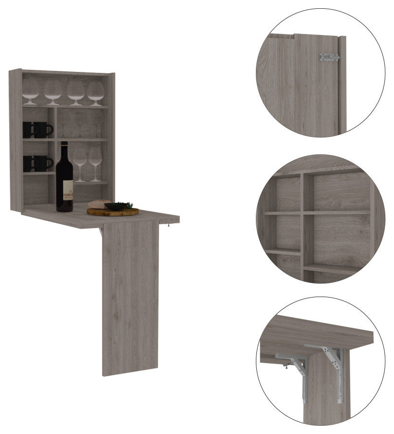 Dalton Foldable Floating Desk with 7 Shelf Divisions, Light Gray