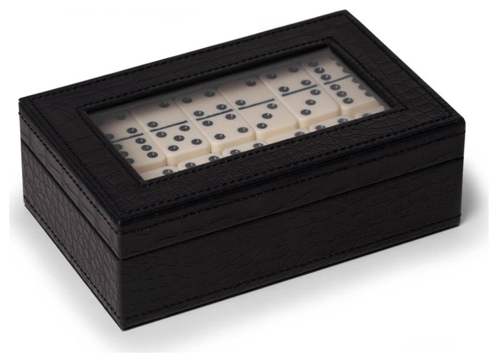 Crocodile Debossed Leather Double 9, 55 Piece Domino Set