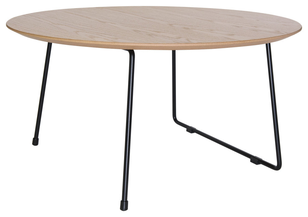 LeisureMod Pemborke Modern Round Coffee Table with Wood Top, Natural Wood