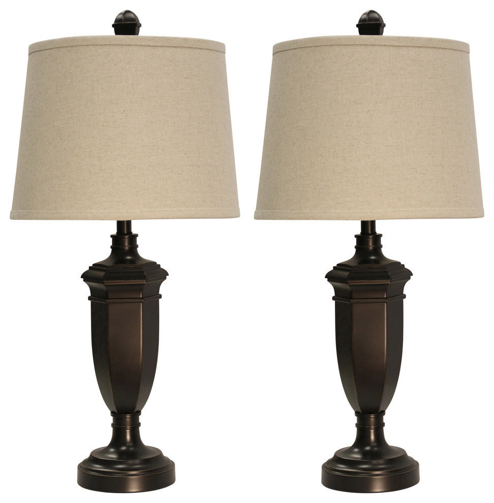 Madison Table Lamp Bronze Finish Beige Hardback Fabric- Set of 2