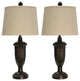 Madison Table Lamp Bronze Finish Beige Hardback Fabric- Set of 2