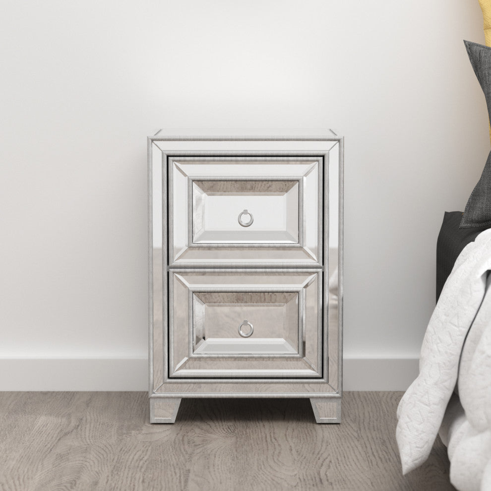 2-Drawer Wood Nightstand with Handles