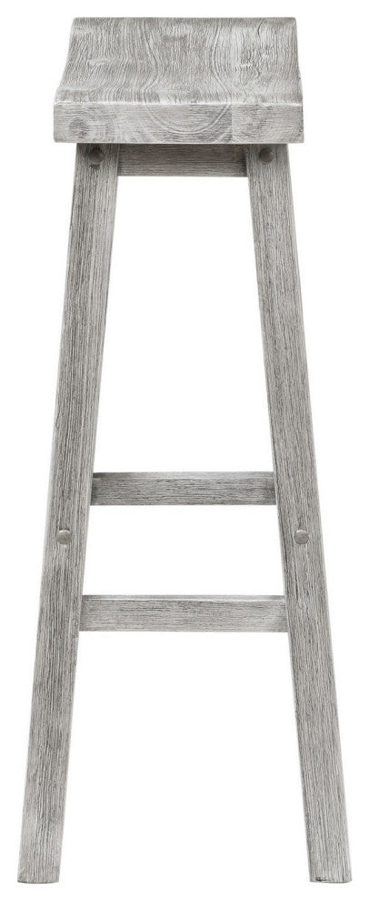 Benzara BM239734 Saddle Design Wooden Barstool With Grain Details, Gray