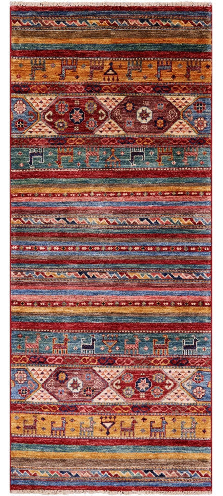 2' 8" X 6' 5" Persian Gabbeh Tribal Hand-Knotted Runner Rug Q11030