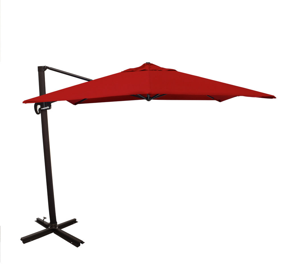 10'' Square Bronze Cantilever Crank Aluminum Umbrella, Jockey Red Sunbrella