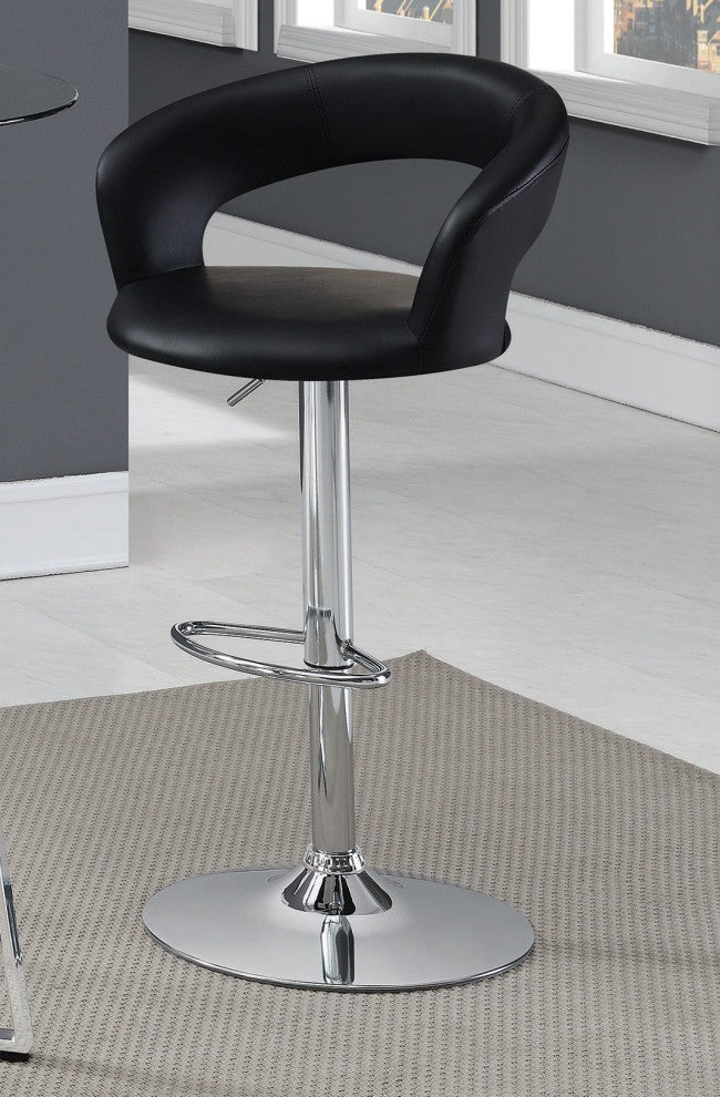 Faux Leather Adjustable Height Bar Stool, Chrome and Black