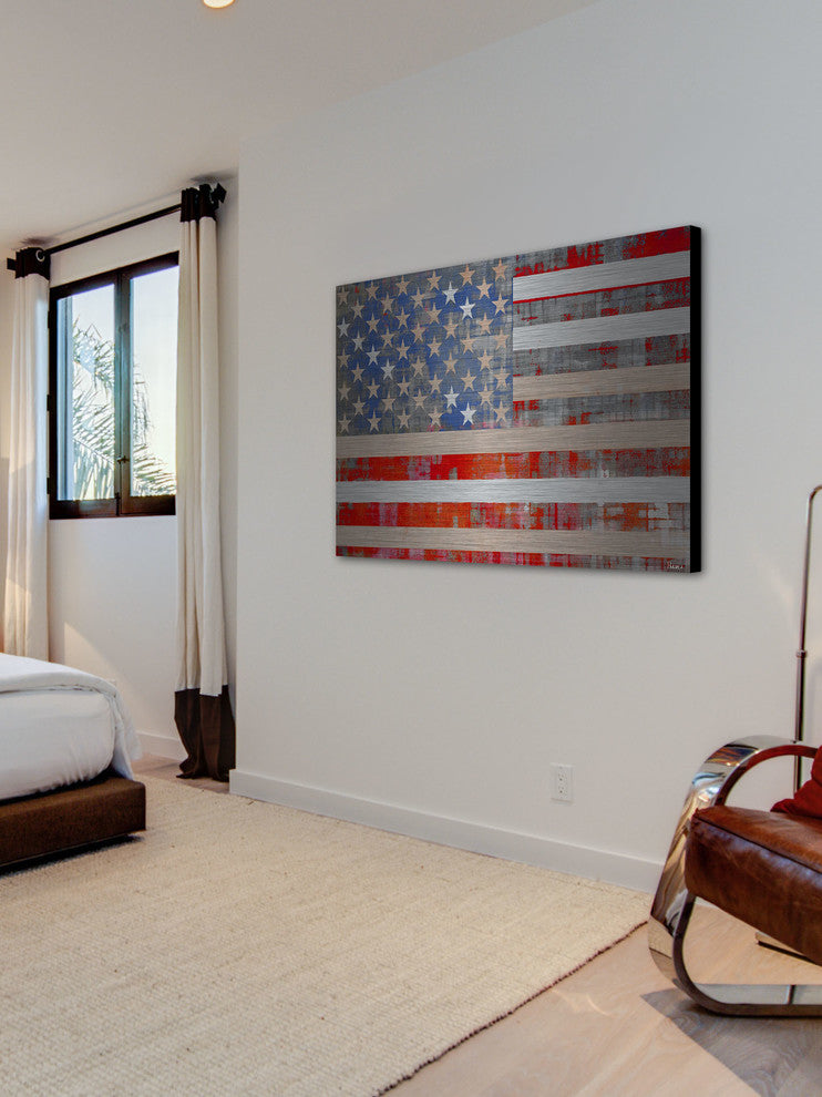 "American Dream" Wall Art, 36"x24", Brushed Aluminum