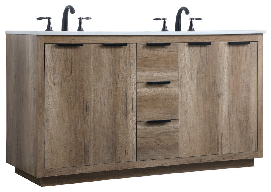 Bethany 60" Double Bathroom Vanity, Natural Oak