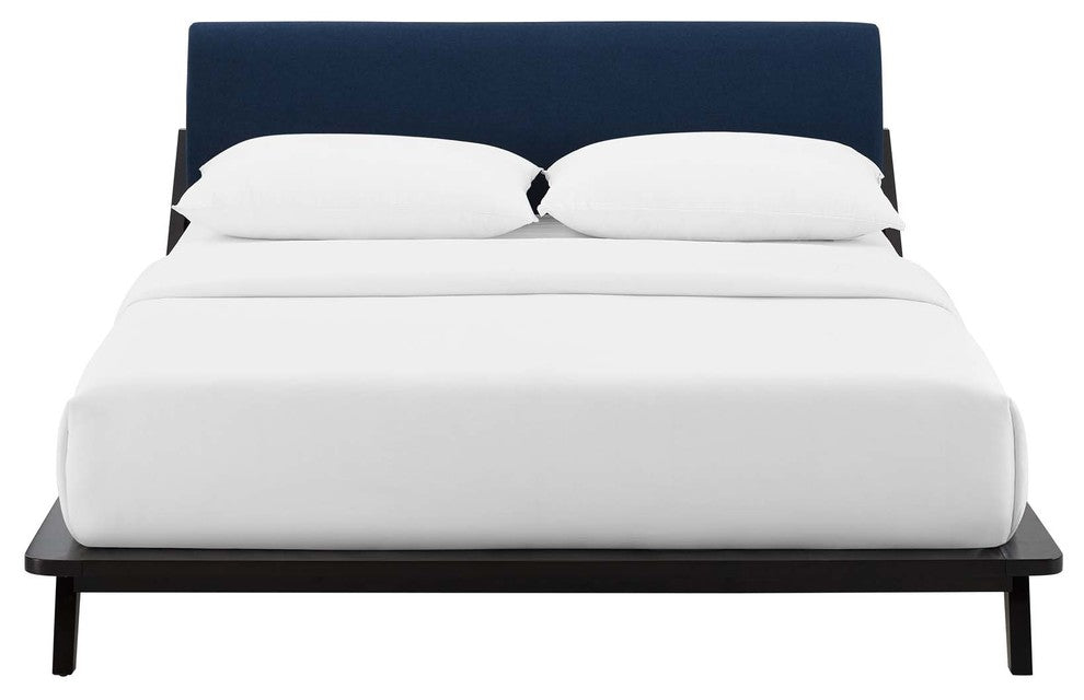 Luella Queen Upholstered Fabric Platform Bed, Walnut Blue