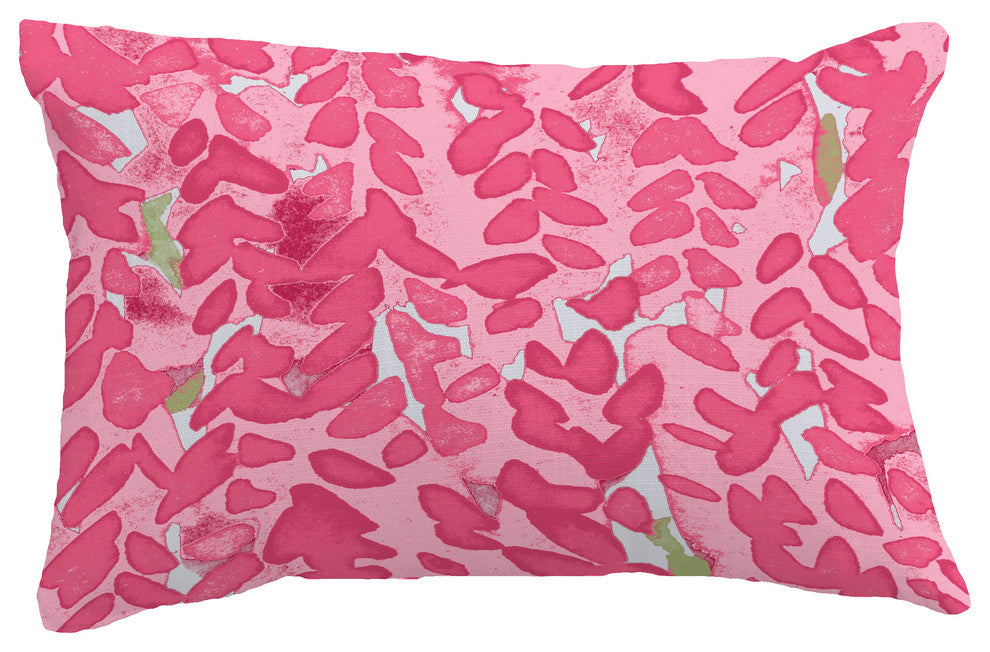 Flower Bell Floral Print Throw Pillow With Linen Texture, Pink, 14"x20"