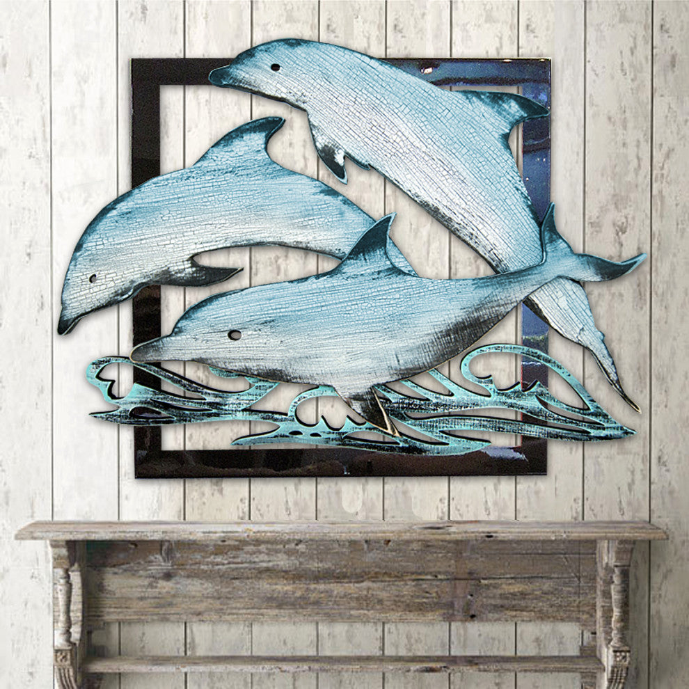Dolphin Pod Vintage Wooden Wall Decor