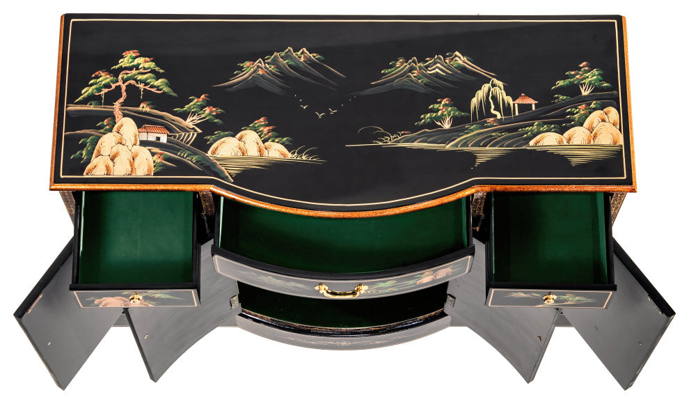 Black Lacquer Curved Sideboard Landscape