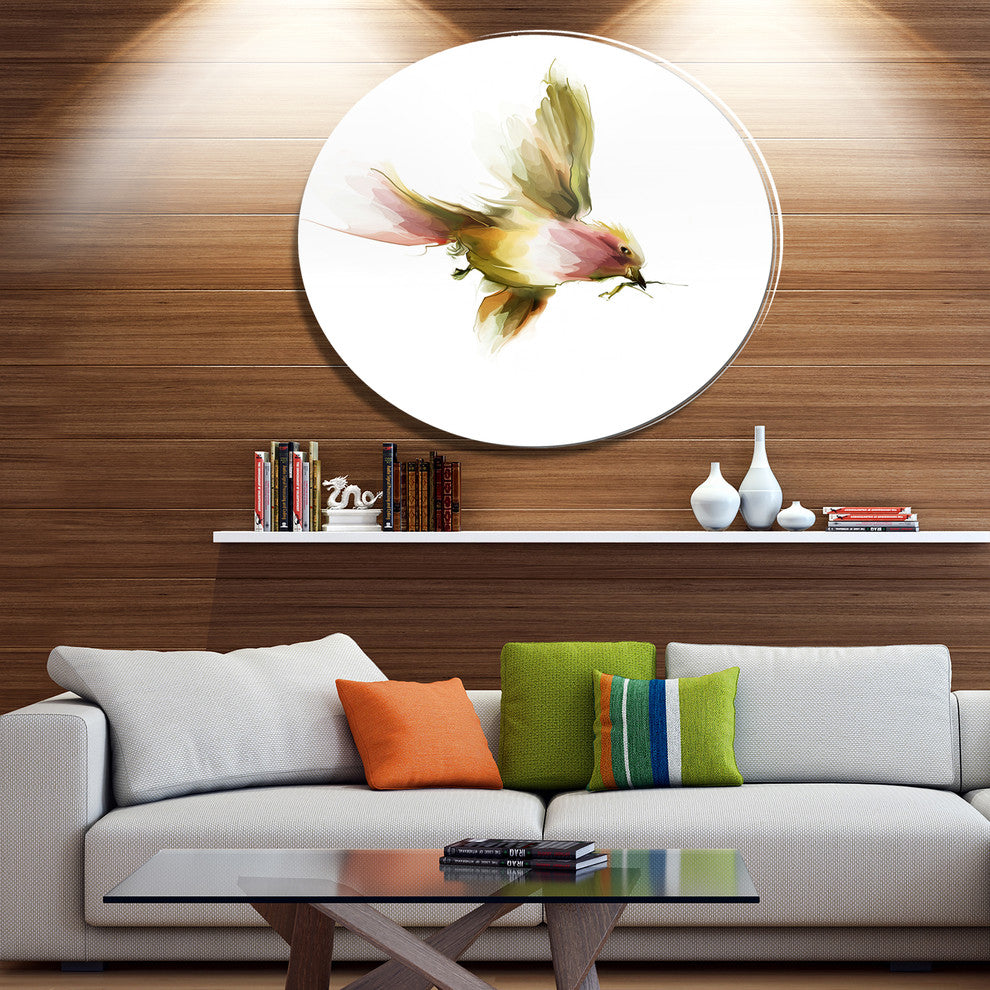 Nice Flight Of Lovely Green Bird, Modern Animal Round Wall Art, 38"