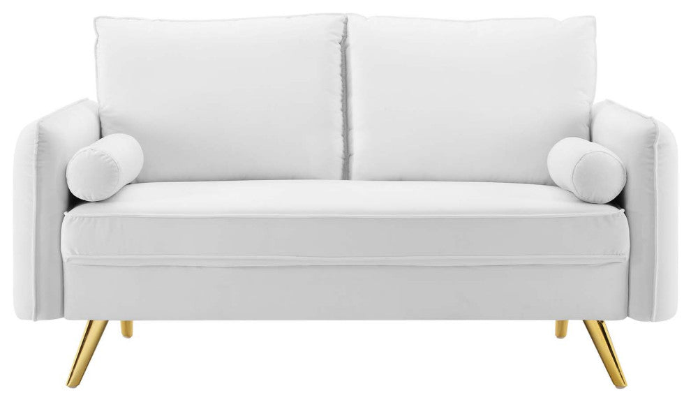 Loveseat Sofa, Velvet, White, Modern, Living Lounge Room Hotel Lobby Hospitality