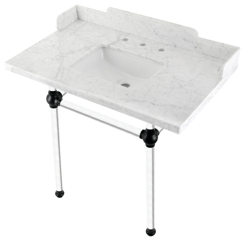 Kingston Brass LMS36MASQ0 36" Carrara Marble Console Sink, Acrylic Legs