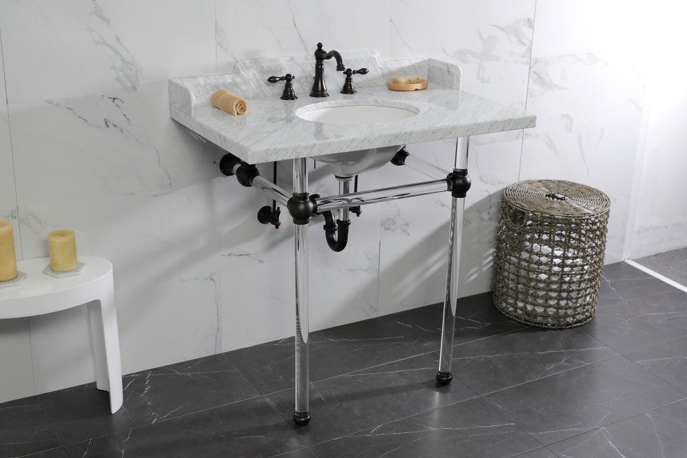 Kingston Brass LMS36MA5 36" Carrara Marble Console Sink, Acrylic Legs