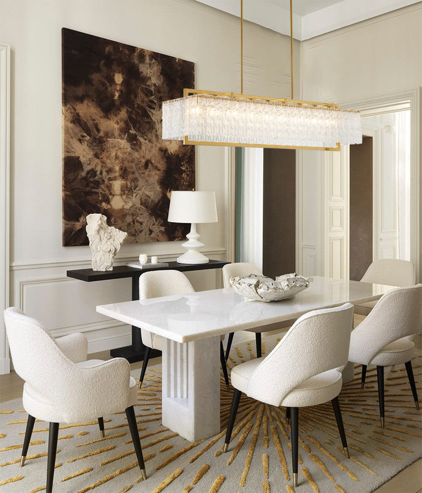 9-Light Brass Chandelier With Clear Rippled Glass
