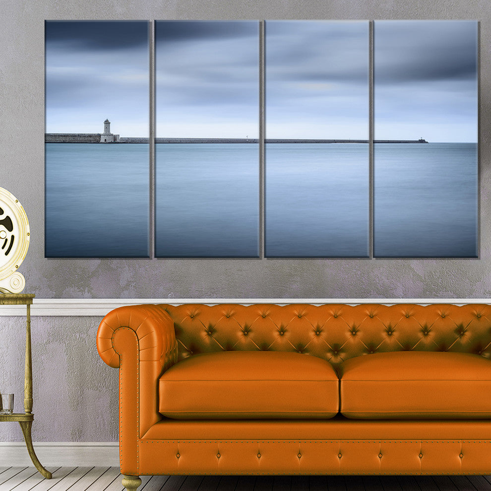 "Breakwater and Soft Water Under Clouds" Landscape Wall Art, 4 Panels, 48"x28"