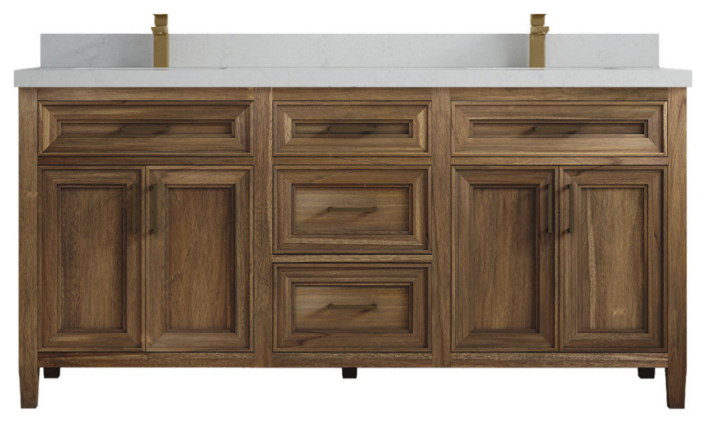 Santa Monica 72 Double Sink Bath Vanity in Graywashed Teak 2" Carrara Quartz