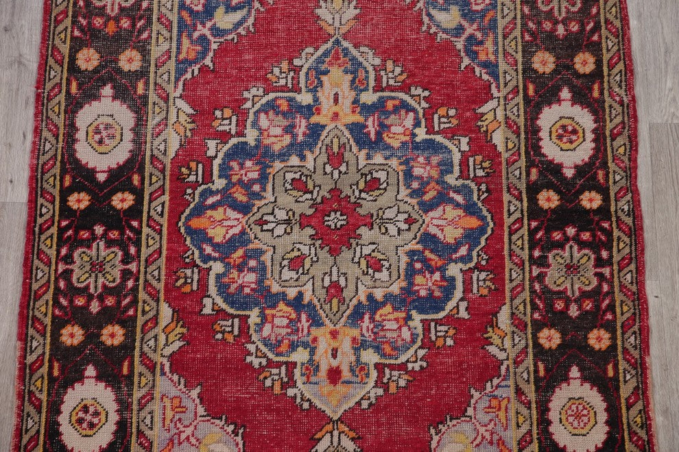 Consigned, Handmade Worn Out Antique Persian Oriental Low Pile Carpet, 7'2"X4'7"