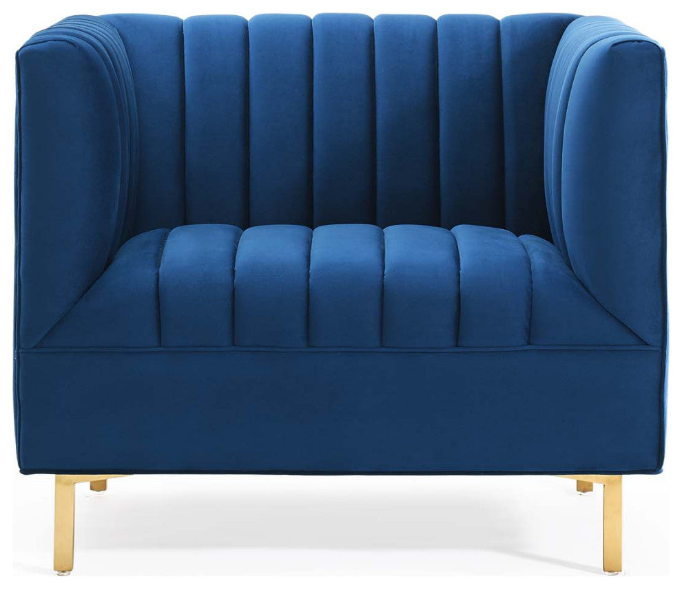 Tufted Armchair Accent Chair, Velvet, Blue Navy, Modern, Lounge Hospitality