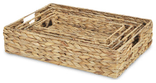 4-Piece Water Hyacinth Rectangular Tray With Metal Frame