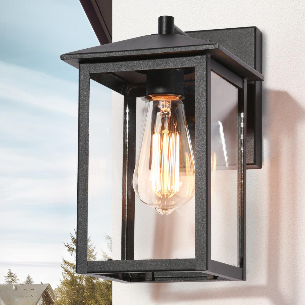 LNC 1-Light 11"H Matte Black and Clear Glass Modern Outdoor Wall Light