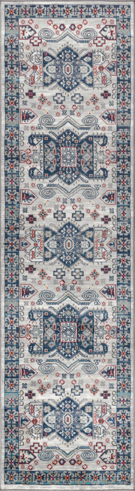 Modern Persian Vintage Moroccan Light Grey/Blue 2' x 8' Runner Rug