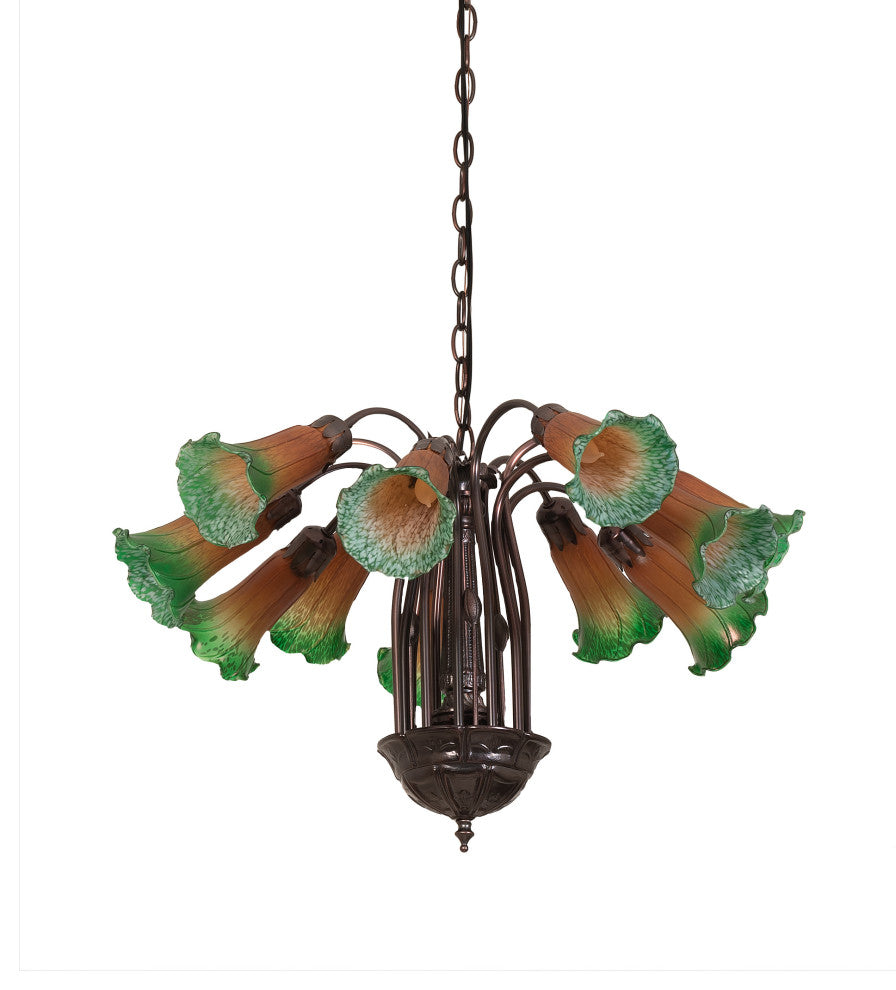 Meyda Lighting 15997 20"W Amber/Green Pond Lily 12 Lt Chandelier