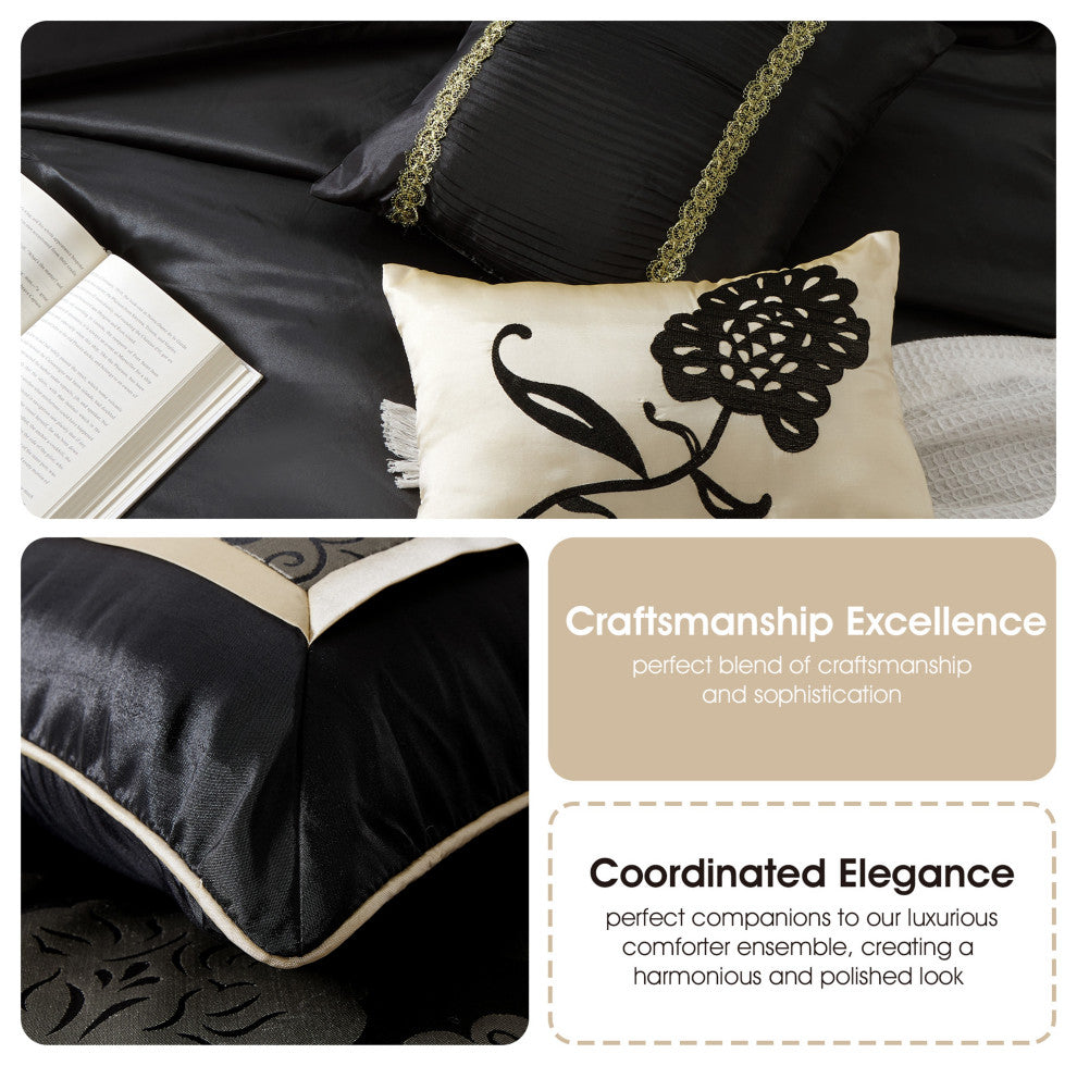 Mollybee 7-Piece Bedding Comforter Set, Black, Full