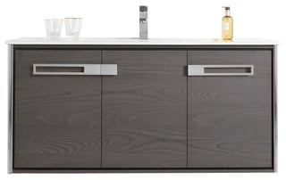 Oakville Wall Mount Bathroom Vanity, Black Coal Oak, 48", Chrome Hardware