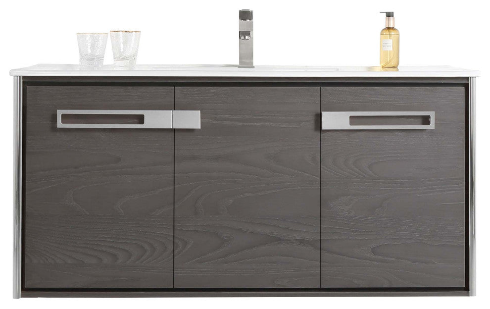 Oakville Wall Mount Bathroom Vanity, Black Coal Oak, 48", Chrome Hardware