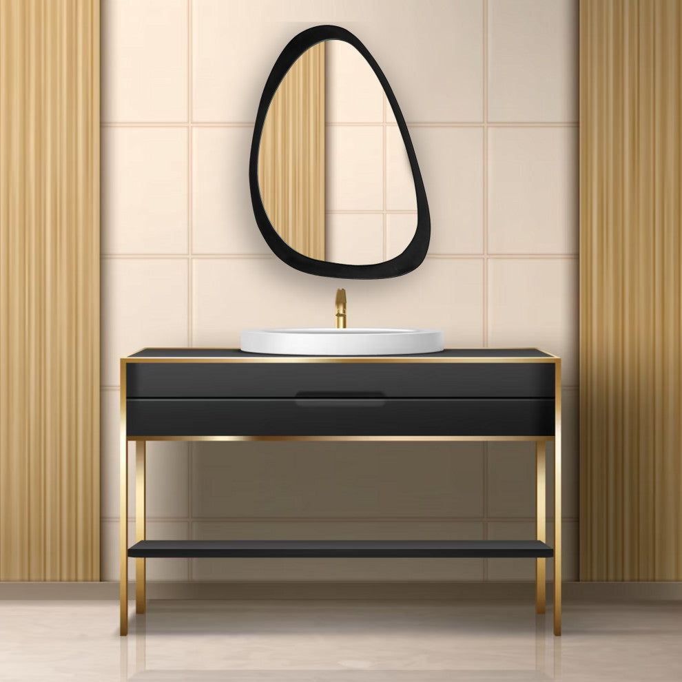 Natural Wood Framed Asymmetrical Mirror 44x30", Black