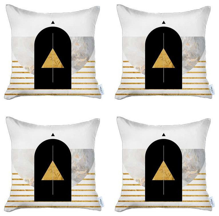 Set of 4 Yellow Geometric Printed Pillow Covers
